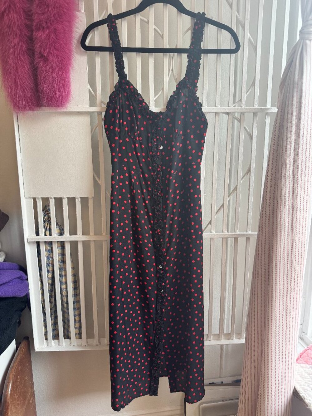 Realisation Par Black Red Polka Dot Midi Dress Silk Size Small